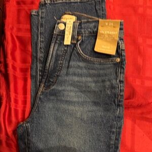 Madewell Men's Straight Jeans in Dark Blue with Tan Label